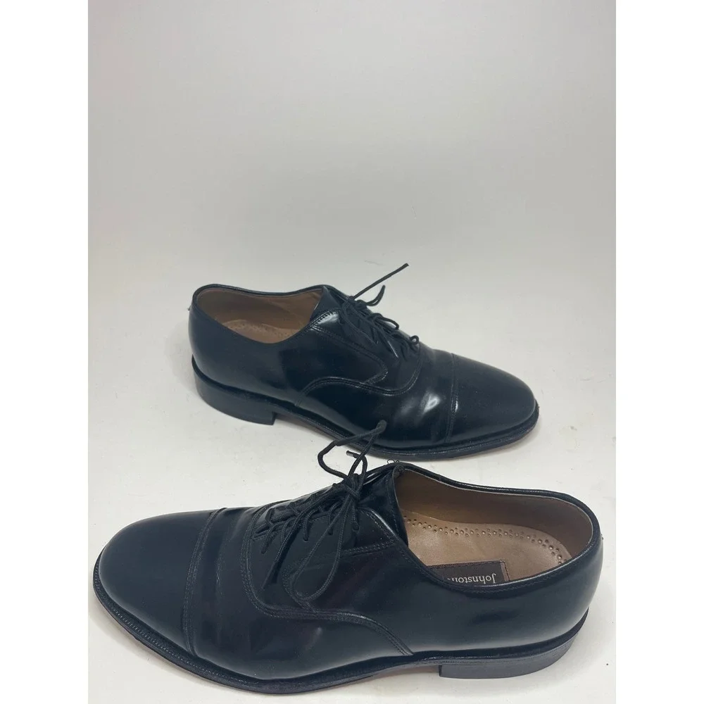 Johnston & Murphy Men's Dress Shoes 7 Black Cap Toe Lace Up Leather Oxfords